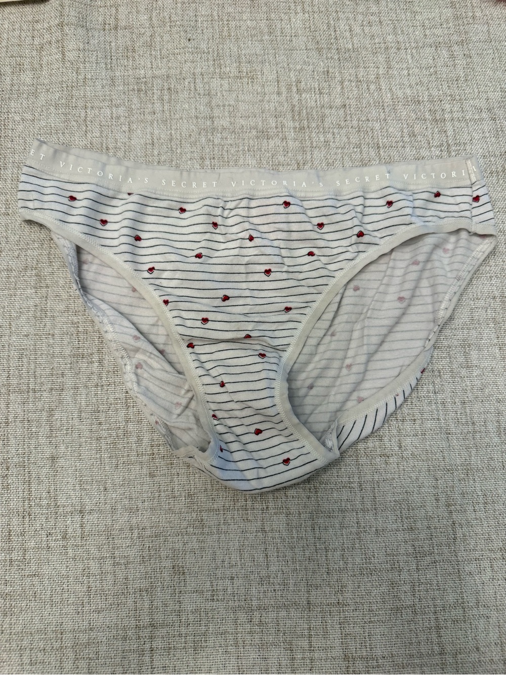Victoria's Secret White Stripe & Red Heart Cotton Bikini cut panty underwear
